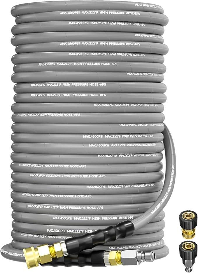 Pressure Washer Hose 150FT 3/8" for Cold and Hot Water 212°F, with Swivel Quick Connect, 4500PSI Kink Resistant Grade Steel Wire Braided, Power Washer Hose With 2pcs M22-14mm Adapter - NeatNest