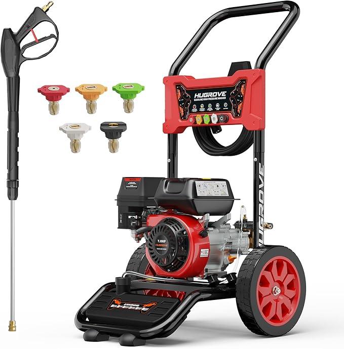 HURGOVE Gas Pressure Washer 4000 PSI, 7.0HP 210CC Engine, 26FT Hose & 5 Nozzles, Heavy-Duty Power Washer for Driveways, Cars, Patios & Fences (New Upgraded Model) - NeatNest