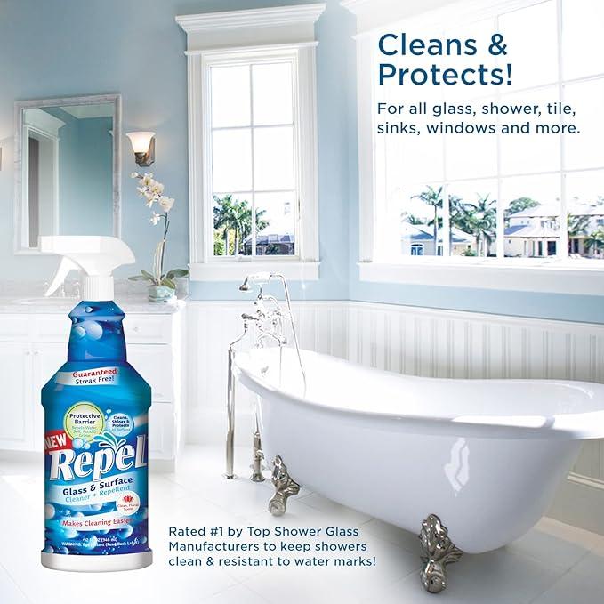 Clean-X REPEL Glass & Surface Cleaner 32 fl. oz. - Cleans & Repels water spots and dirt on glass, mirror, tile and multi surface by UNELKO (3) - NeatNest