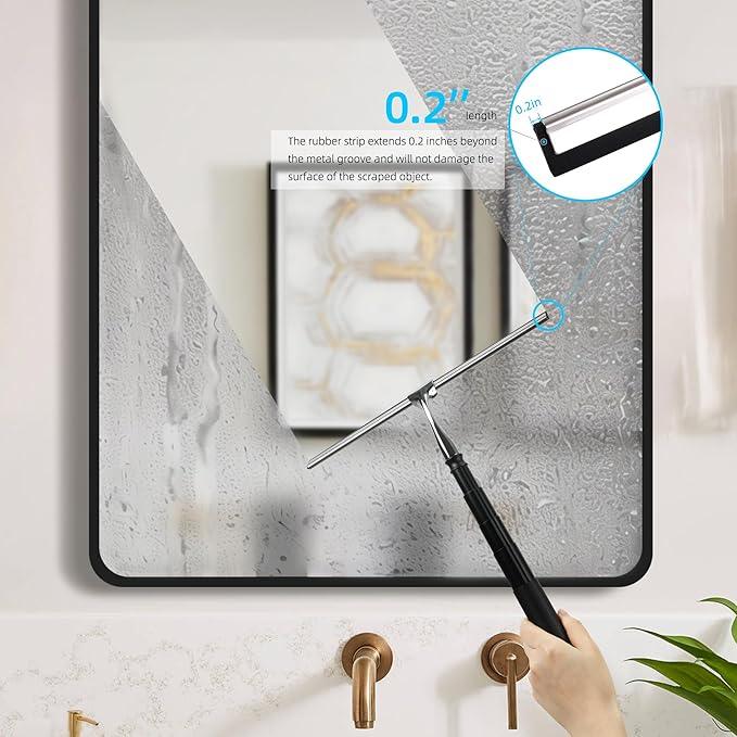 Window Squeegee for Home, 2 in 1 Window Washing kit with Extension Pole Long Handle Squeegee for Shower Glass Floor Tile Wall Car Windshield, 12 inch Wide, Black - NeatNest