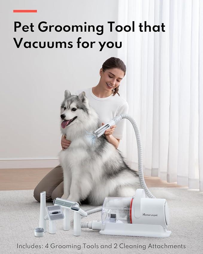 HomeRunPet Ultra Quiet Dog Grooming Vacuum, 12000Pa Suction, 6-in-1 Pet Clipper Kit for Dogs & Cats, Low Noise, Pet Friendly - NeatNest