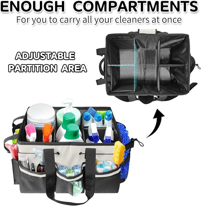 Boczif Cleaning Caddy Bag Wearable, Cleaning Caddy Supplies Organizer with Handle, Shoulder Straps & Detachable Divide, Cleaning Tool Organizers Tote Bag for Cleaners & Housekeepers (White) - NeatNest