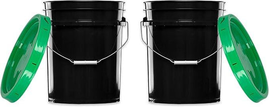 House Naturals 5 Gallon Black Bucket Pail with Green lids Food Grade BPA Free (Pack of 2) Durable 90 Mil All Purpose Container - NeatNest