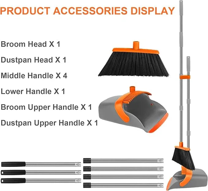 Broom and Dustpan Set, Large Broom with Dustpan Combo Set, 55" Long Handle Heavy Duty Industrial Dust pan Set for Classroom Lobby Home - NeatNest