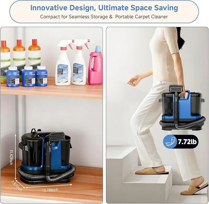 Portable Spot Cleaner Machine for Carpet and Upholstery - 18Kpa Carpet Cleaner with Dual BrushHeads, Easy Move, Cleaning Machine for Furniture, Couch, Stairs, Car and Pet Stain, Blue - NeatNest