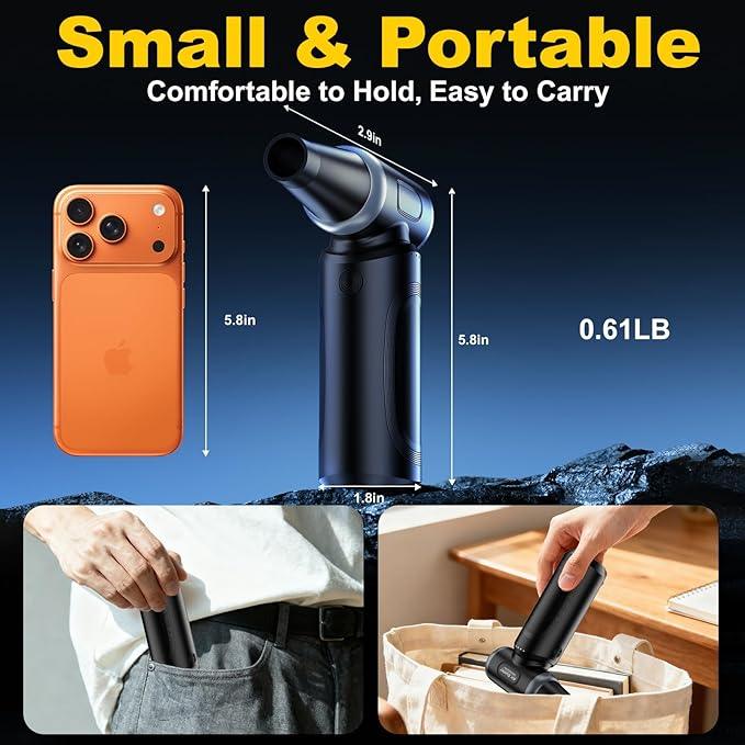 ABS Electric Compressed Air Duster,150000RPM Rechargeable Cordless Mini Blower,3-Gear Adjustable Air Duster with fast charging,mini snow blower for car and cleaning for Computer,Keyboard,House,Outdoor - NeatNest