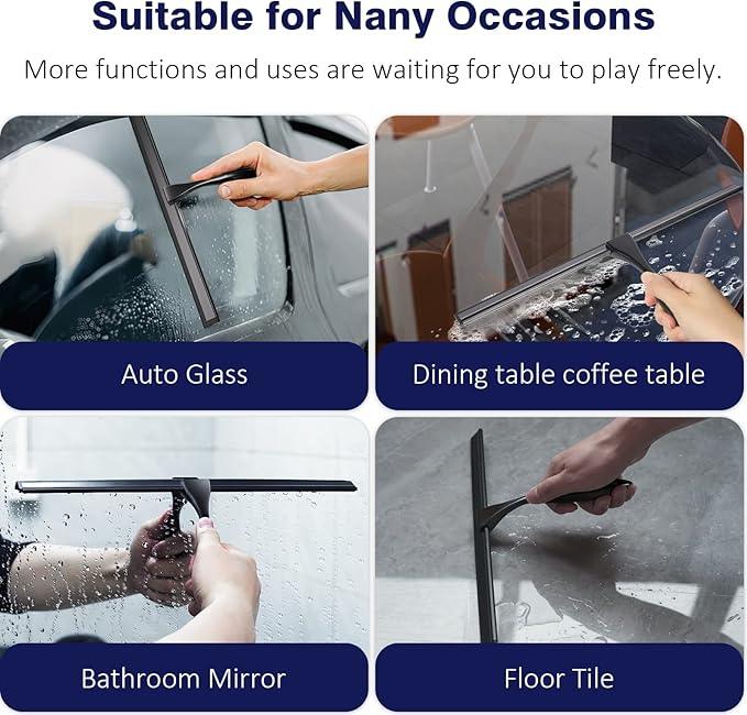 14'' Shower Squeegee, TOOVEM Squeegee for Shower Glass Door for Glass Doors, Windows, Bathroom, Car Windshield, Black - NeatNest