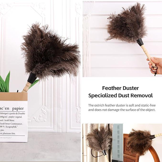 Ostrich Feather Duster 14 inch Feather Duster Fluffy Natural Genuine Ostrich Feathers with Wooden Handle and Eco-Friendly Reusable Handheld Ostrich Feather Duster for Cleaning Supplies - NeatNest