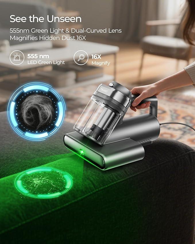 Powerful Mattress Bed Vacuum Cleaner, 2-Speed (14kPa/18kPa) Mattress Vacuum with Green Light Dust Detection, 253.7nm UV-C Light, LED Display, HEPA Filter, 149℉ Heat, Aroma for Bed Couch Carpet - NeatNest
