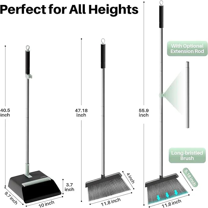 JOYMOOP Black Broom and Dustpan Set with 56” Handle, Upright Angle Design for Pet Hair and Hard Floor Sweeping - NeatNest