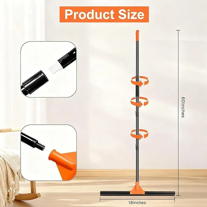Heavy Duty Floor Squeegee with Long Handle, 18" Rubber Wiper Broom for Concrete Tile Cleaning Commercial Scrubber Mop for Garage Deck Bathroom Kitchen Pool Glass - NeatNest