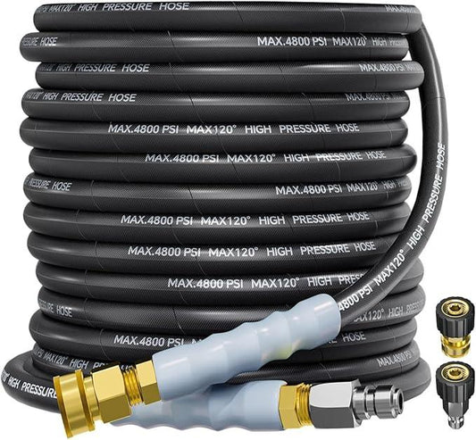 3/8" 4800PSI Pressure Washer Hose 50FT with Swivel Quick Connect for Cold/Hot Water Max 248°F, Kink Resistant Steel Wire Braided, Wear Resistant Power Washer Hose with M22 14mm Adapter - NeatNest