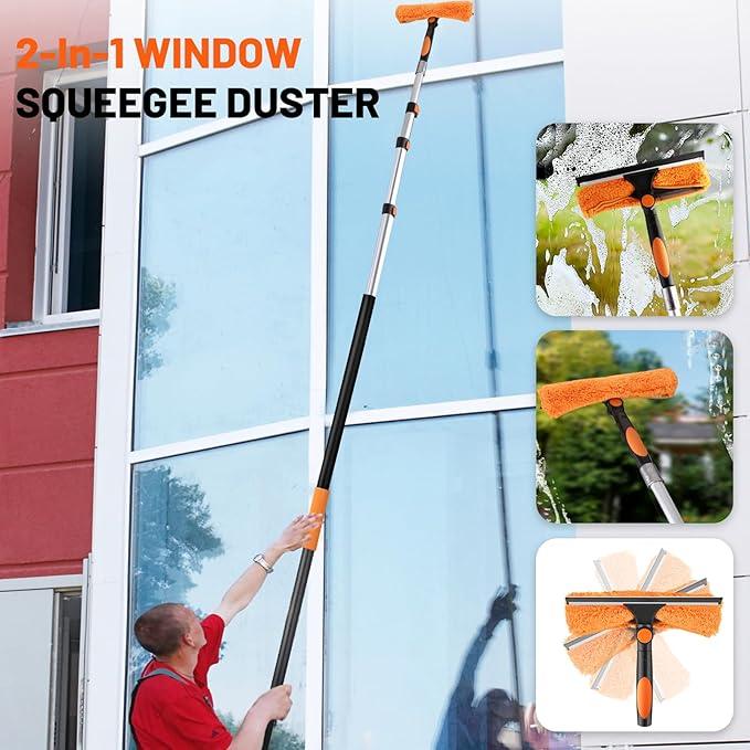 20ft High Reach Duster Kit with Extendable Pole (5-12ft),High Ceiling Duster Kit Includes–Ceiling Fan Blade Cleaner, Cobweb Remover, Bendable Duster, Microfiber Glass Scrubber & Squeegee & Swivel Head - NeatNest
