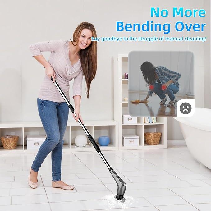 Gray Electric Spin Scrubber, Cordless Spin Scrubber with 8 Replaceable Brush Heads, Electric Scrub Brush with Adjustable Extension Handle, Electric Cleaning Brush for Bathroom, Tile and Bathtub - NeatNest