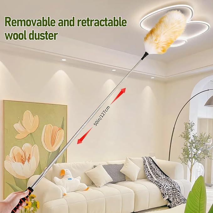 Extendable Lambswool Duster 25-64" Retractable Telescopic Handle Removable Head Multi-Surface Cleaning Tool for Ceiling Fans, Windows, High Walls, and Hard-to-Reach Areas (2pcs) - NeatNest