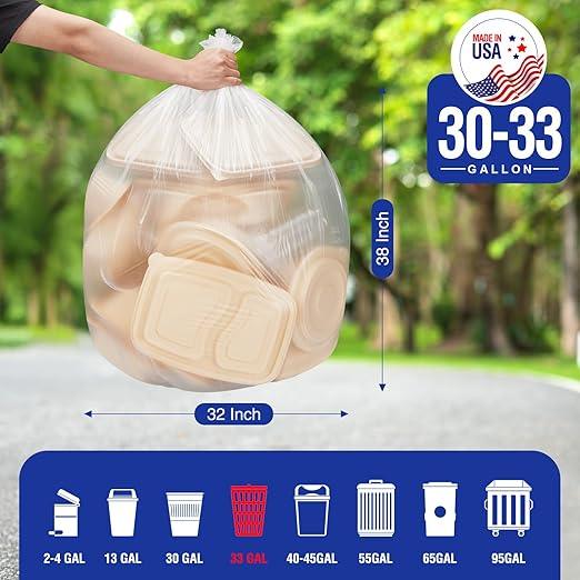 Delxo 30-33 Gallon Clear Trash Bags, 250 Count – Medium Duty Garbage Bags, Thick, Durable & Puncture-Resistant Plastic, Perforated Design– Made in USA for Kitchen, Yard, Office & Party - NeatNest