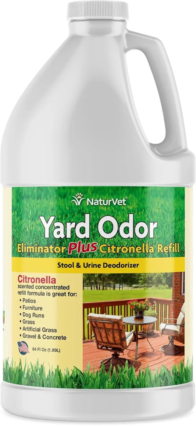NaturVet – Yard Odor Eliminator Plus Citronella Spray – Eliminate Stool and Urine Odors from Lawn and Yard – Designed for Use on Grass, Patios, Gravel, Concrete & More – 64oz Refill (No Hose Nozzle) - NeatNest