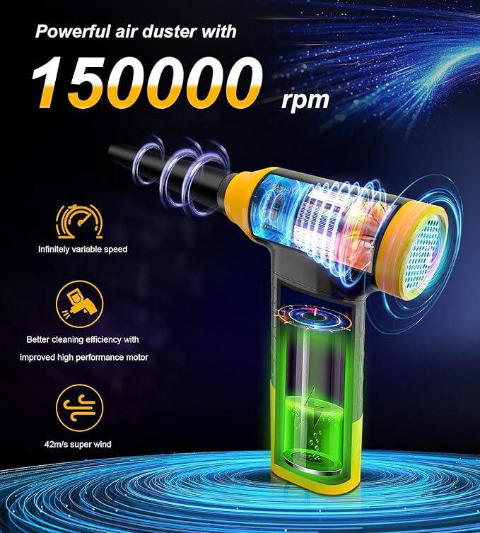 Cordless Electric Compressed Air Duster - 150000 MRP Electric air Blower for Cleaning Keyboard, PC, Cameras, Electric Air Pump for Inflatable Cushions, Air Mattress Beds, Boats, Swimming Ring - NeatNest