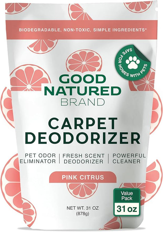 Good Natured Brand | Carpet Deodorizer & Freshener Powder | 31 oz Pet Odor Eliminator for Strong Odor & Pet Urine | Fresh Natural Pink Citrus Scent | Safe for Homes with Pets