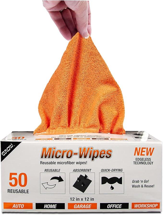 Eurow 200GSM Microfiber Cleaning and Drying Cloths with Dispenser Box, Reusable, Streak-Free, Scratch-Free, Ultra Absorbent, Edgeless for All Surface Types, 12x12in, 50-Pack, Orange - NeatNest