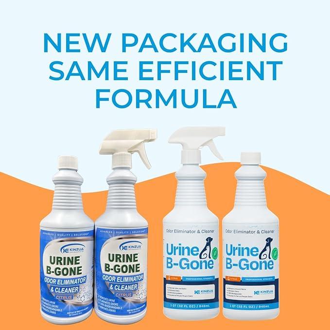 KINZUA ENVIRONMENTAL Urine B-Gone, Professional Enzyme Odor Eliminator & Pet Stain Remover, Human, Cat & Dog Urine Cleaner, Effective on Laundry, Carpets & More, Citrus Scent, 32oz, Pack of Two - NeatNest