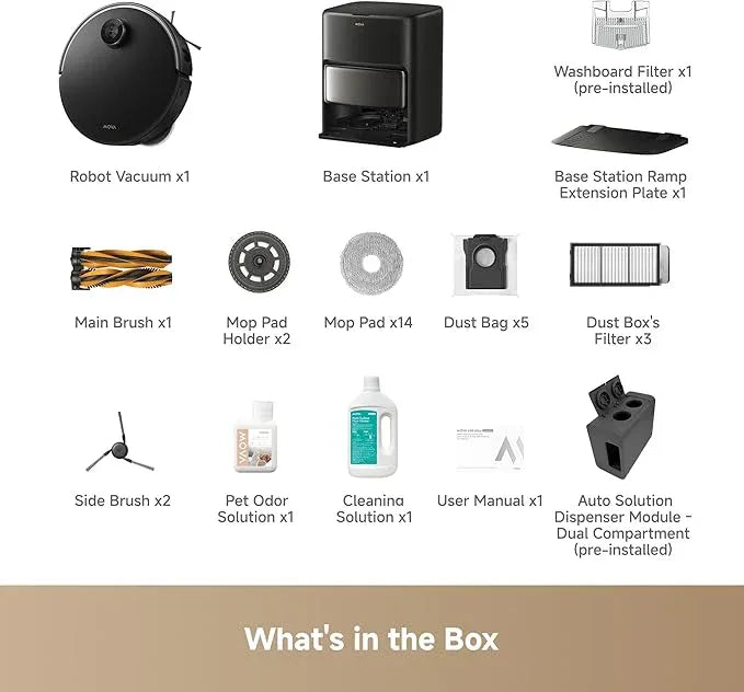 Mova V50 Ultra Complete Robot Vacuum and Mop Self-Cleaning, 24,000 Pa Suction, Liftable Navigation with Obstacle Overcoming and Warm Water Mopping with DuoSolution System Designed for Pets, Black - NeatNest