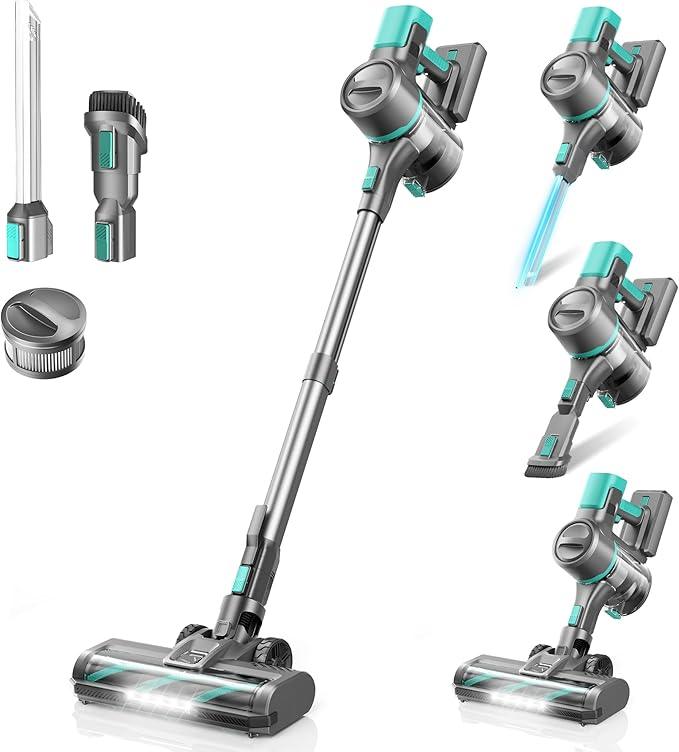 DEVOAC Cordless Vacuum Cleaner for Home, 45Kpa Lightweight Stick Vacuum with Powerful Suction, Rechargeable Battery Up to 50mins, Handheld Vacuum Cleaners for Hardwood Floor, Carpet, Pet Hair(Green) - NeatNest