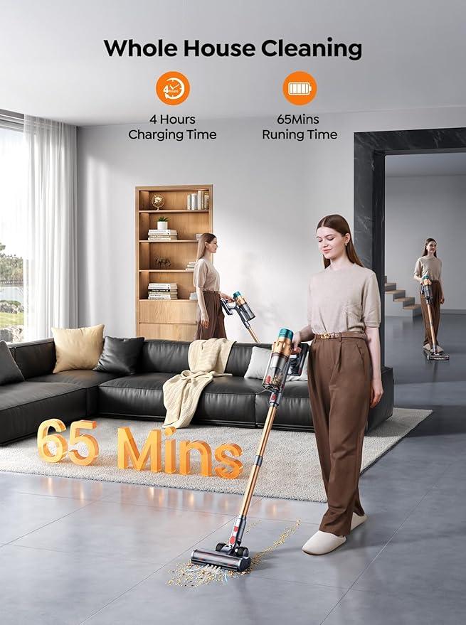 Cordless Vacuum Cleaner, 600W 50KPA 65 Mins Runtime Self-Standing Vacuum Cleaners for Home, Stick Vacuum with Charging Dock Station Removable Battery, Handheld Vacuum for Pet Hair/Carpet/Floor - NeatNest