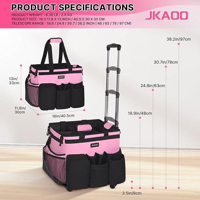 Large Rolling Cleaning Caddy Bag with Detachable Trolley, Waterproof Cleaning Caddy on Wheels for Housekeepers, Cleaning Cart Supplies Organizer for Home,Car,Office,Picnic (Pink) (in Patent) - NeatNest