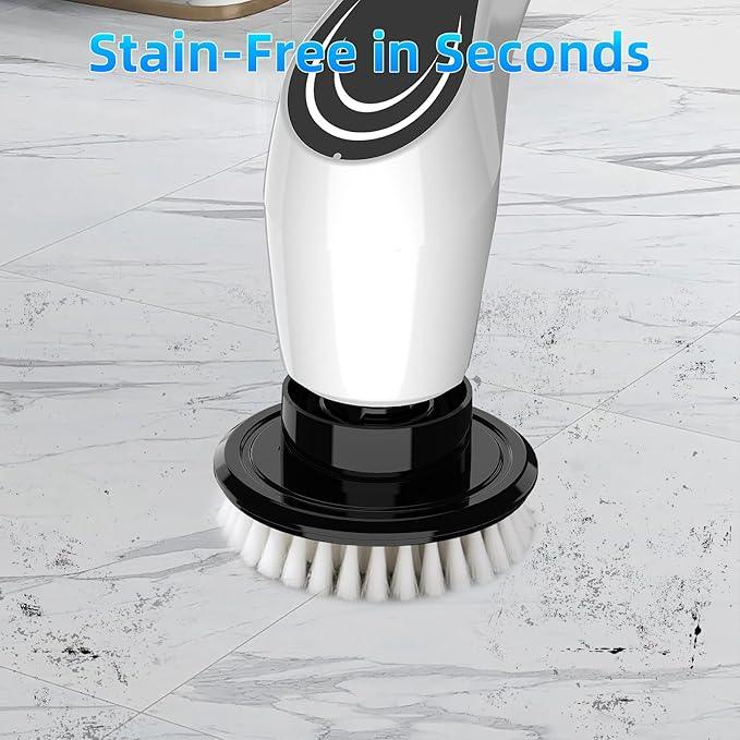 White Electric Spin Scrubber, Cordless Spin Scrubber with 8 Replaceable Brush Heads, Electric Scrub Brush with Adjustable Extension Handle, Electric Cleaning Brush for Bathroom, Tile and Bathtub - NeatNest