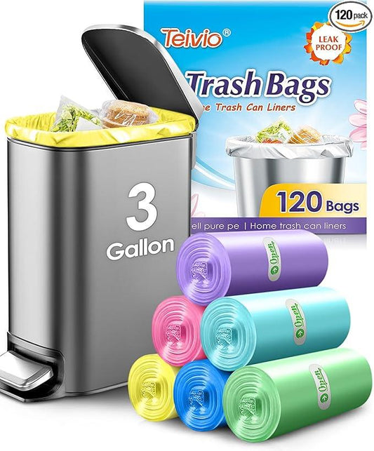 Small Trash Bags 3 Gallon 120 Count Strong Trash Bags Colorful Small Garbage Bags, Trash Can Liners for Bathroom Home Office Kitchen Bedroom, fit 5-10 Liter, 1,1.2,1.6,2,2.6,3 Gal,Multicolor - NeatNest