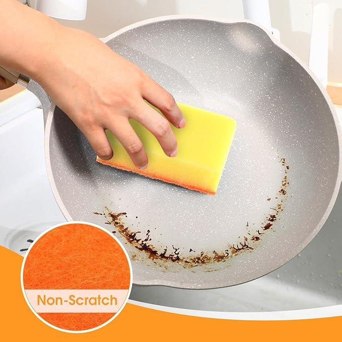 Tioncy 100 Pcs Individually Wrapped Sponges Bulk Kitchen Orange Non Scratch Scrub Sponges Dual Sided Cleaning Scrubber for Household Washing Dishes, Pots, Pans, Sinks, Stoves, Appliances, Car, Bike - NeatNest