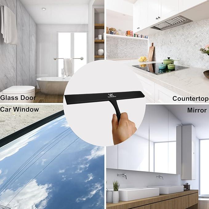 Squeegee for Shower Glass Door, 11-Inch Shower Squeegee for Glass Doors, Bathroom Silicone Squeegees Wiper for Shower with Non-Slip Handle, No-Drilling Silicone Hanging Hook, for Tiles, Mirror(Black) - NeatNest