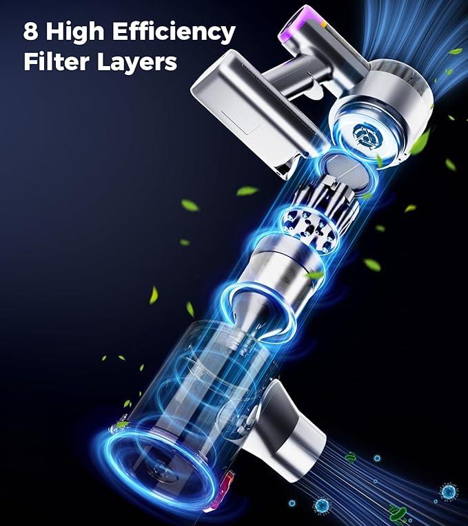 Cordless Vacuum Cleaner, 550W 45Kpa Vacuum Cleaners for Home, 60Mins Stick Vacuum with LED Display, Self-Standing & Anti-Tangle, 8-in-1 Wireless Vacuum for Carpet Pet Hair Hardfloor - NeatNest