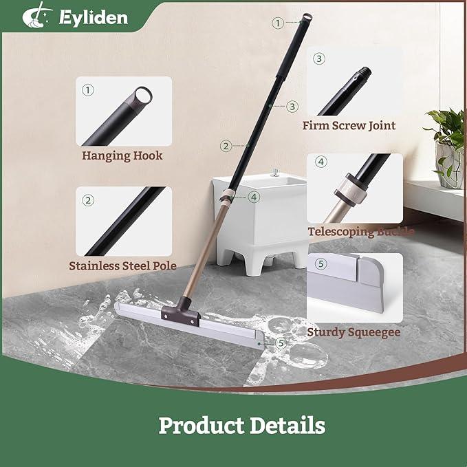 Eyliden Rubber Floor Squeegee, Quick Water & Foam Removal Broom | Heavy-Duty, Dual-Action Push & Scrape, Squeegee for Shower Glass Concrete Garage Commercial Epoxy Floors - NeatNest