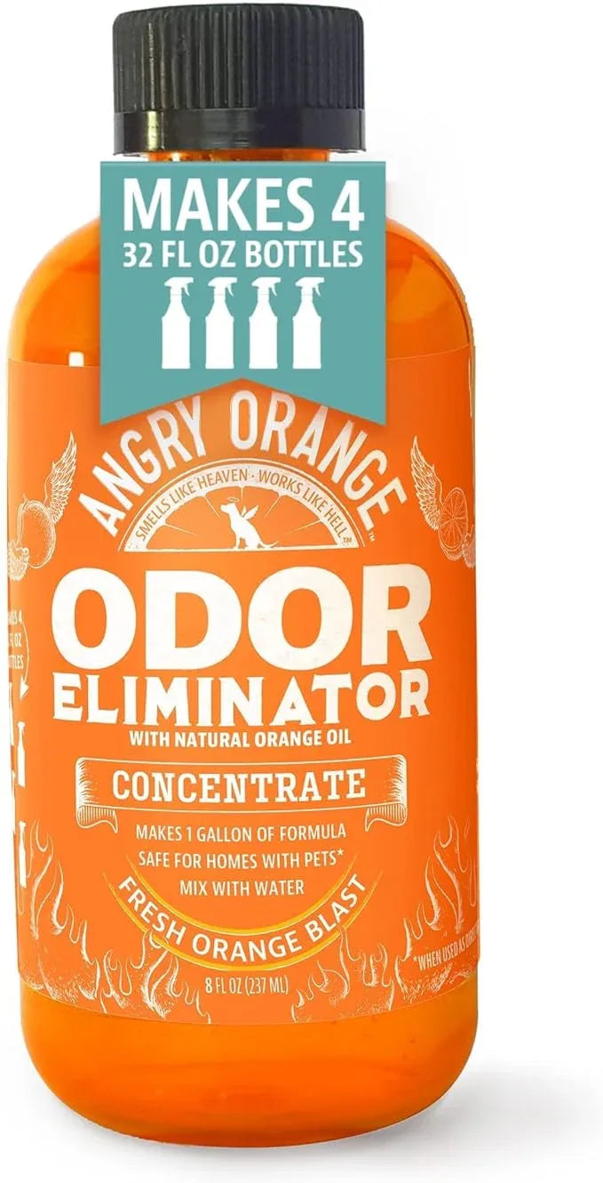 Angry Orange Pet Odor Eliminator for Home - 8oz Dog and Cat Pee Smell Remover for Carpet, Grass, Tile and Furniture - Citrus Concentrate, Makes 128oz of Liquid - NeatNest