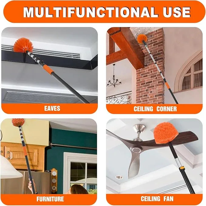 36FT Reach Cobweb Duster with Extension Pole, High Ceiling Long Duster with 7-30FT Telescoping Pole, Spider Web Brush for Indoor Outdoor Use - NeatNest