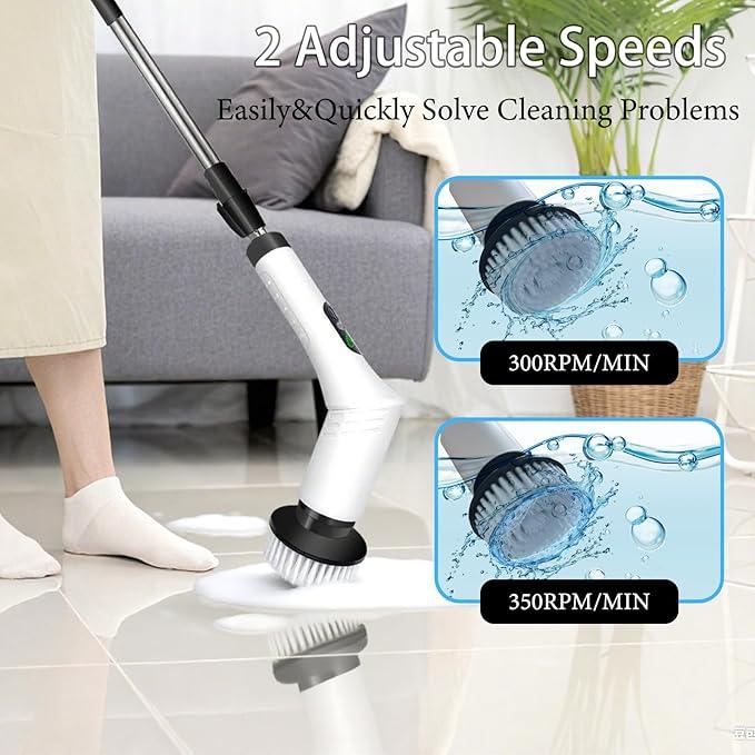 Spin Scrubber,9-In-1Multifunctional Cleaning Brush with Detachable Handle,9 Replaceable Brush Heads&LCD Display,Rechargeable Electric Spin Scrubber for Bedroom,Bathroom,Kitchen,Car - NeatNest