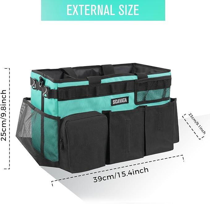 Wearable Cleaning Caddy Bag, Cleaning Caddy Supplies Organizer with Handle & Shoulder Straps for Housekeepers, Under Sink & Car Cleaning Tool Organizers with 4 Foldable Divider (Lake Blue) - NeatNest