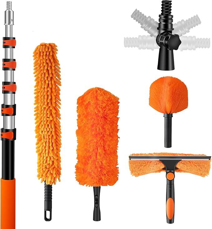 30ft High Reach Duster Kit with Extendable Pole (5-24ft),High Ceiling Duster Kit Includes–Ceiling Fan Blade Cleaner, Cobweb Remover, Bendable Duster, Microfiber Glass Scrubber & Squeegee & Swivel Head - NeatNest