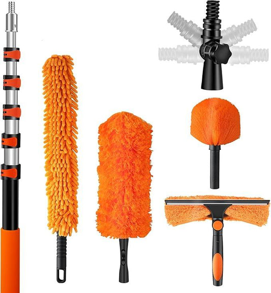 30ft High Reach Duster Kit with Extendable Pole (5-24ft),High Ceiling Duster Kit Includes–Ceiling Fan Blade Cleaner, Cobweb Remover, Bendable Duster, Microfiber Glass Scrubber & Squeegee & Swivel Head - NeatNest