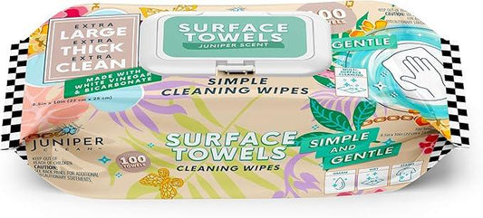 Single Surface Cleaning Wipes Bleach Free, Thick & Large Dispose, All-Purpose Cleaner for Bathroom, Kitchen, Office, 100 Count Soft Flow, Biodegradable, Juniper Scent - NeatNest