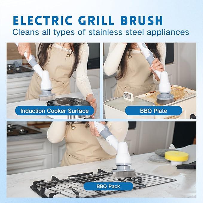 Electric Spin Scrubber,Wire Brush,Waterproof Spin Scrubber with Long Handle, Powerful Motor Cordless Cleaning Brush, Grill Cleaning Brush with Multiple Heads for Sink, Stove, Cabinets, and Kitchen - NeatNest