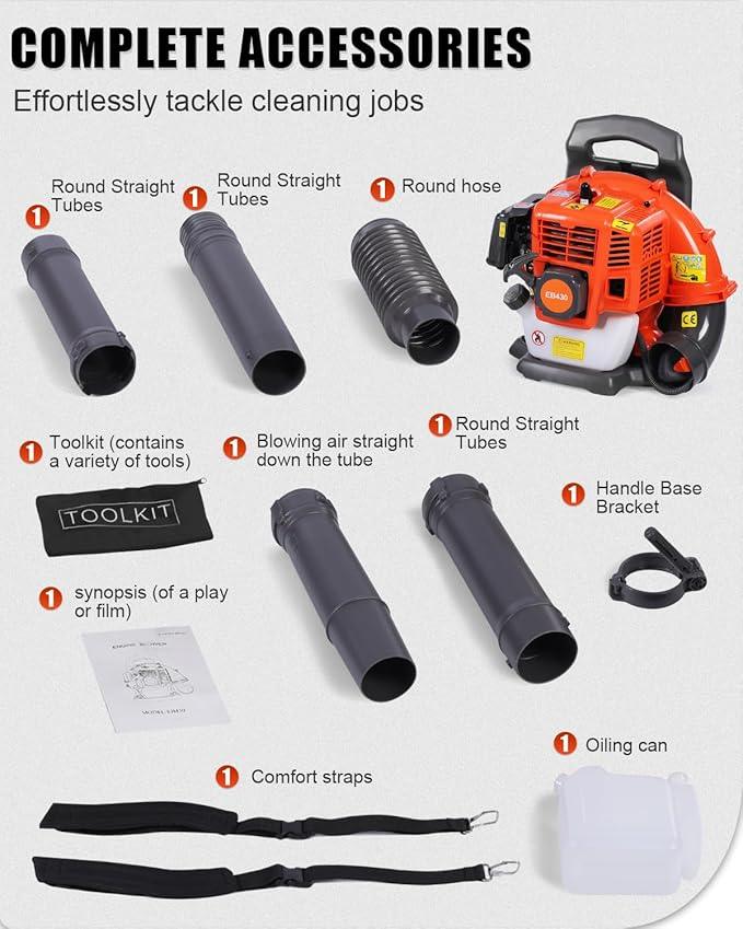 52cc Backpack Leaf Blower – Gas Powered 550 CFM 230 MPH High Airflow for Lawn Care, Low-Vibration Harness, Clears Leaves, Debris & Snow (T692 Pro) - NeatNest