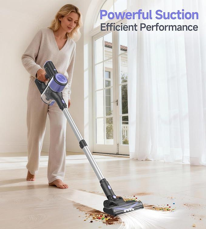 N17 Cordless Vacuum Cleaner, Upgraded Lightweight Stick Vacuum for Home, Max 45mins Runtime, Powerful Suction, Self-Standing, Anti-Tangle, Rechargeable Vacuum for Hard Floors Carpets Pet Hair - NeatNest