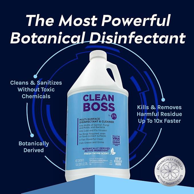 CleanBoss Botanical Disinfectant - Multi-Surface Cleaner - 128 oz - Kills 99.9% of Germs + Cold & Flu Viruses - Fresh Thyme Scent - No Rinse on Food Contact Surfaces - Pet Friendly - NeatNest