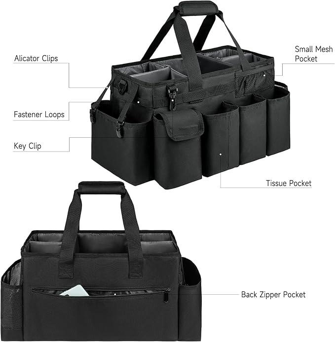 Cleaning Caddy Bag,Extra Large Cleaning Supplies Organizer with Handle for Housekeepers,Black - NeatNest