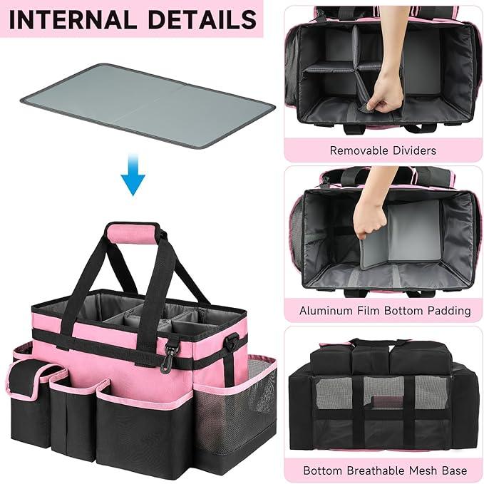 Cleaning Caddy,Large Cleaning Bags for Housekeepers,Cleaning Supplies Organizer with Handle,Pink - NeatNest