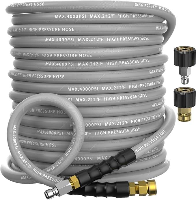 Pressure Washer Hose 75FT 4000 PSI, Kink Resistant Steel Braided Layer & NonMarking Rubber for Hot/Cold Water, High Power Washer Hose With 3/8 Inch Quick Connect & M22 Fitting, Gray - NeatNest