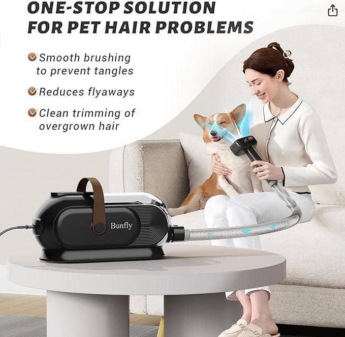 Bunfly Dog Grooming Kit with 13000kpa Strong Grooming & Vacuum Suction 99% Pet Hair,3L Capacity,11 Grooming Tools Dogs Cats and Other Animals,Home and Car Cleaning -Black - NeatNest